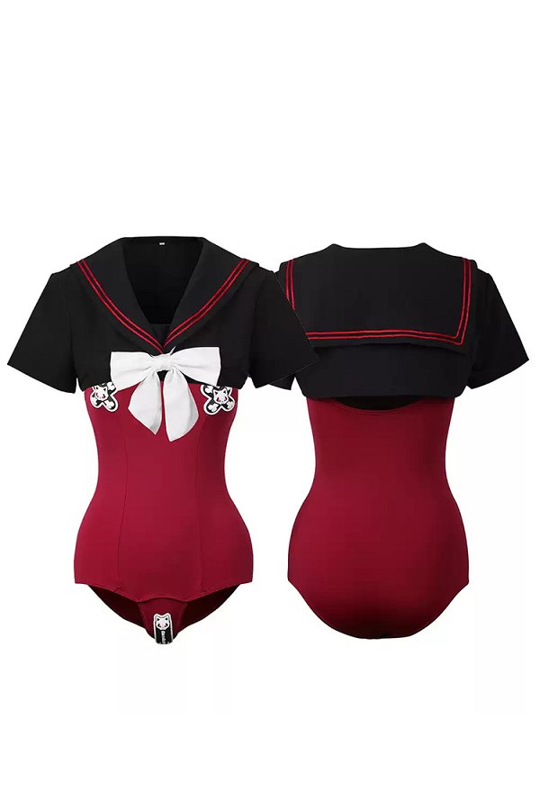 Sexy Bañador de Una Pieza Estilo Escolar Japonés JK con Diseño de Venda y Cuello Marinero con Crop Top