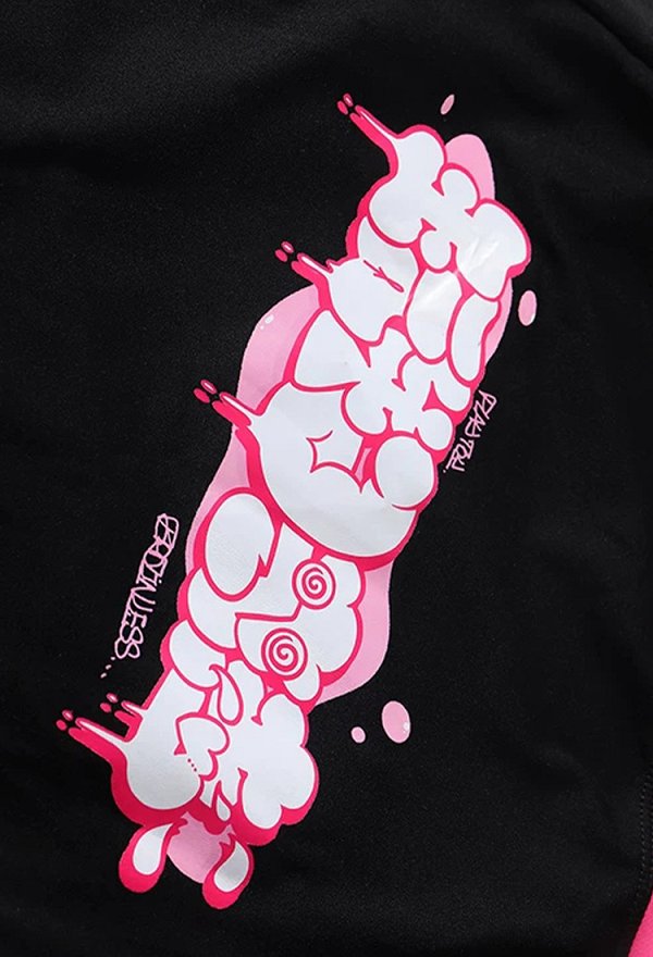 E-Girl Conjunto de Crop Baby Tee y Shorts con Estampado Gamer y Mangas para Brazos