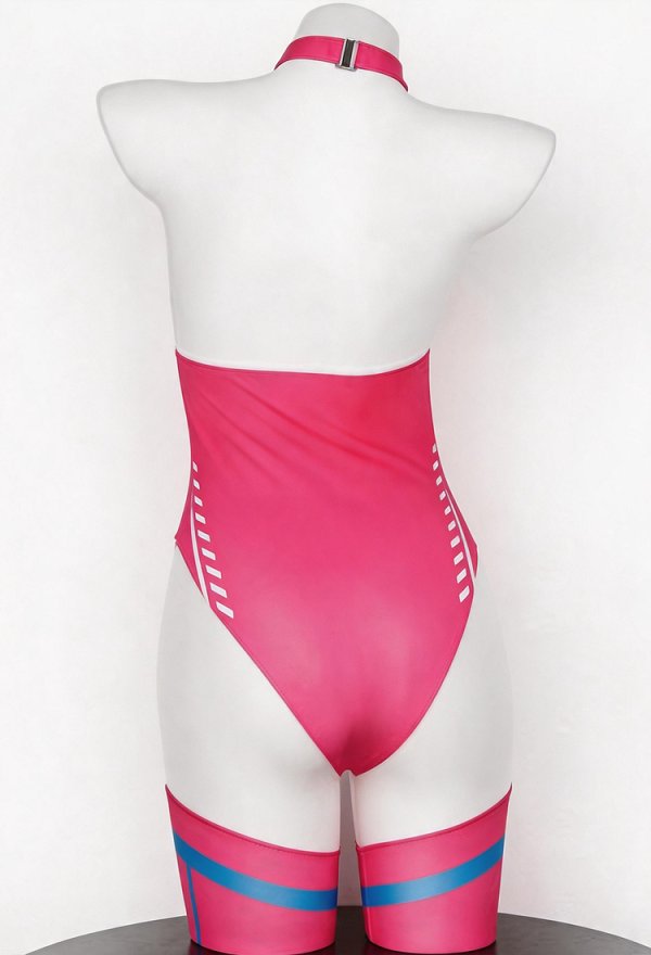 Sexy Racing-style Printed Bodysuit Patchwork Halter Neck Jumpsuit with Gloves
