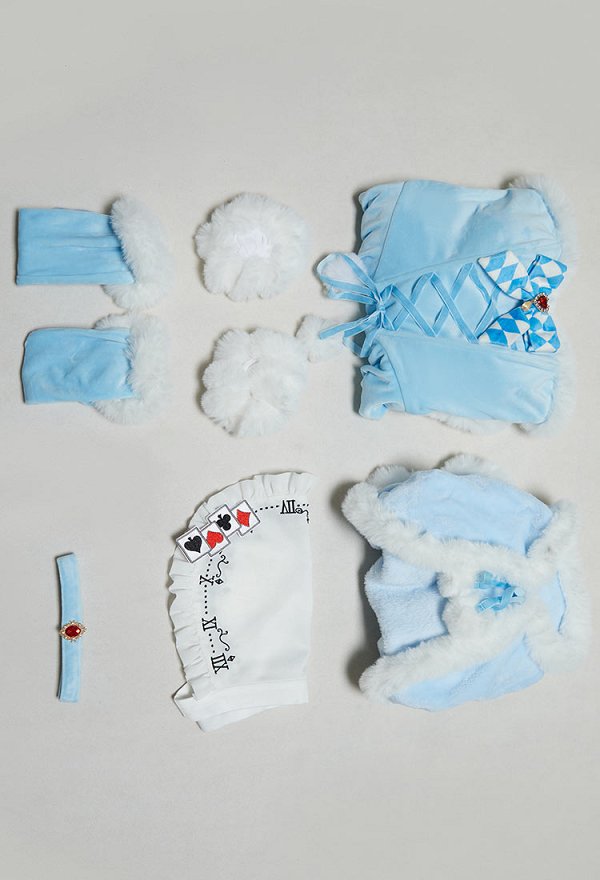 Alice in Wonderland Alice Derivative Sexy Blue Plush Winter Outfit Strapless Dress with Cape and Apron