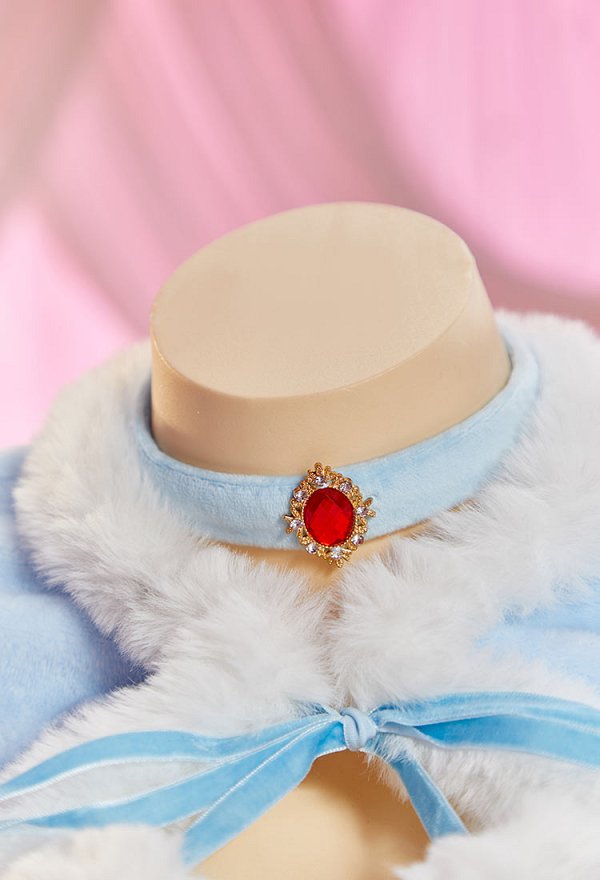 Alice in Wonderland Alice Derivative Sexy Blue Plush Winter Outfit Strapless Dress with Cape and Apron