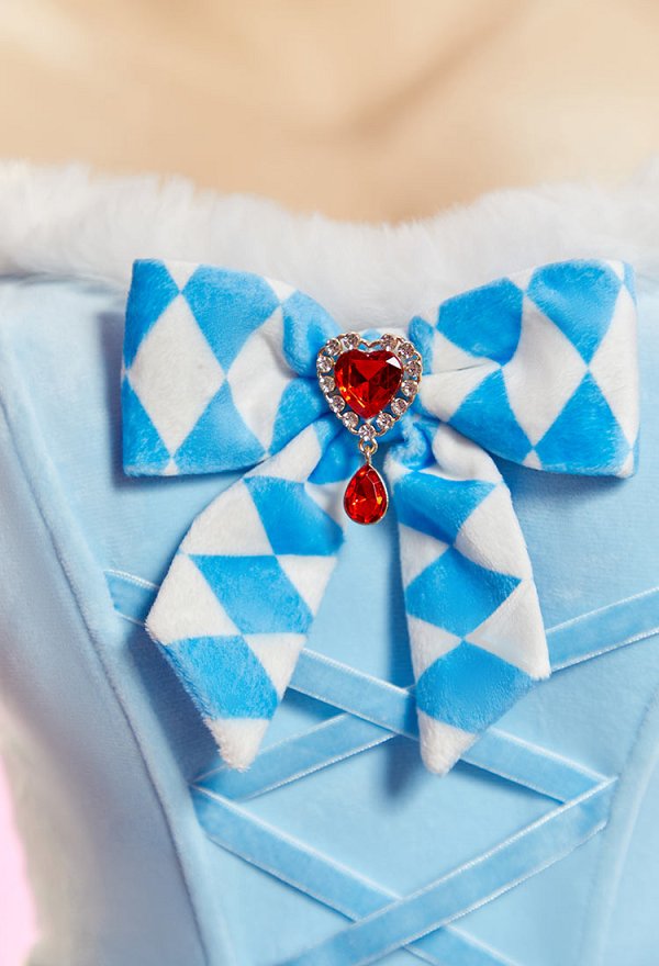 Alice in Wonderland Alice Derivative Sexy Blue Plush Winter Outfit Strapless Dress with Cape and Apron