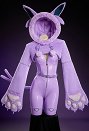 Disfraz de Cosplay Sexy Derivado de PM con Body de Cuero Ajustado y Sudadera Corta con Capucha con Patas de Felpa y Cola