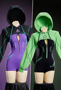 Sexy Cyber-style Yoga Sportswear Outfit Cropped Long-sleeve Bodysuit with Hooded Short Jacket