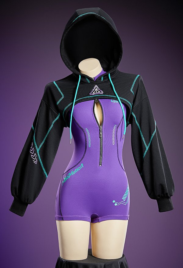 Sexy Cyber-style Yoga Sportswear Outfit Cropped Long-sleeve Bodysuit with Hooded Short Jacket