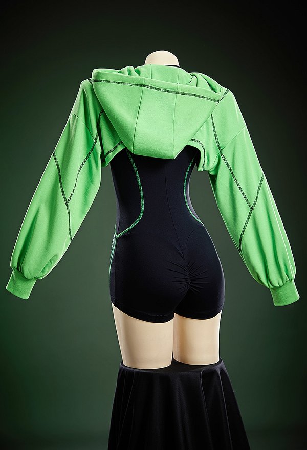 Sexy Cyber-Style Sport Yoga Outfit kurzer langärmeliger Bodysuit mit kapuzenkurzer Jacke