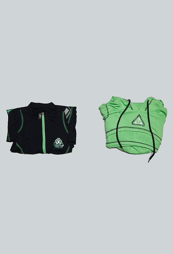 Sexy Cyber-Style Sport Yoga Outfit kurzer langärmeliger Bodysuit mit kapuzenkurzer Jacke