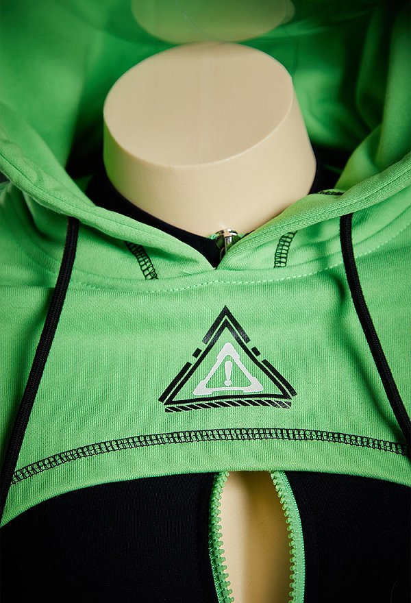 Sexy Cyber-Style Sport Yoga Outfit kurzer langärmeliger Bodysuit mit kapuzenkurzer Jacke