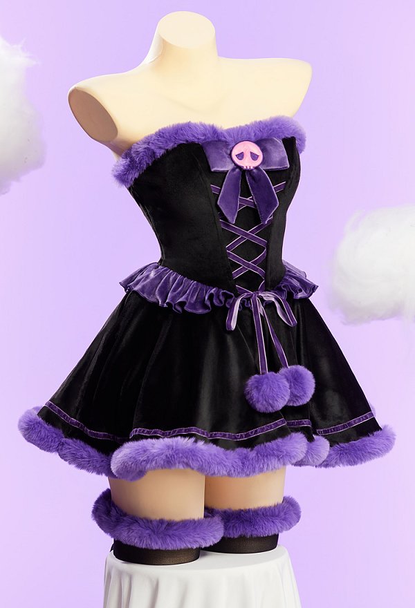 Anime Doll Derivative Sexy Winter Christmas Plush Outfit Set Strapless Dress with Cape and Gloves