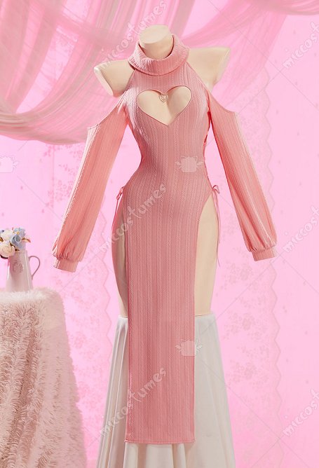 Sexy herzförmiges durchbrochenes Strick-Qipao Outfit hochgeschlitztes schnürbares Kleid