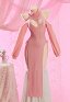 Sexy Heart-Pattern Knit Love Cheongsam Outfit High-Slit Lace-up Dress