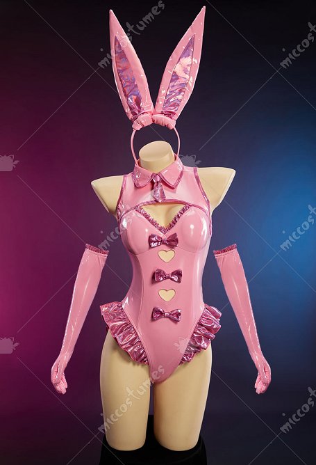 Conjunto de Body sin Mangas con Recortes de Chica Conejita Sexy Derivado de Vocal Sakura/Yuki con Guantes y Diadema