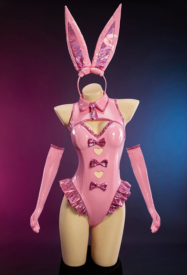 Conjunto de Body sin Mangas con Recortes de Chica Conejita Sexy Derivado de Vocal Sakura/Yuki con Guantes y Diadema