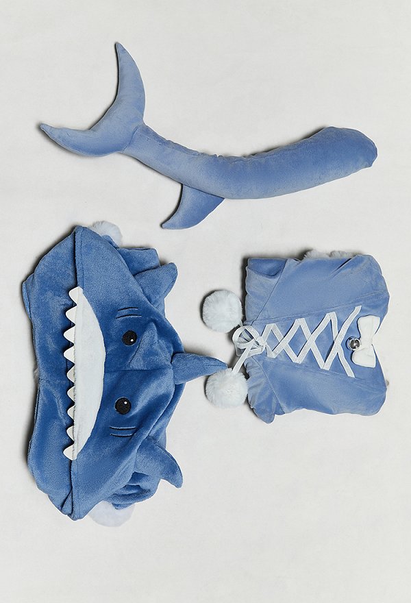 Sexy Shark-Themed Winter Christmas Plush Outfit Set Strapless Dress with Hooded Cape and Tail