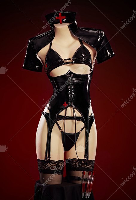 Tifa Dérivé Tenue d'Infirmière Sexy Ensemble Bodysuit Découpé avec Soutien-Gorge et Culotte