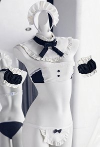 Sexy Cute Maid Outfit Mini Tube Top and Panty with Headband and Collar