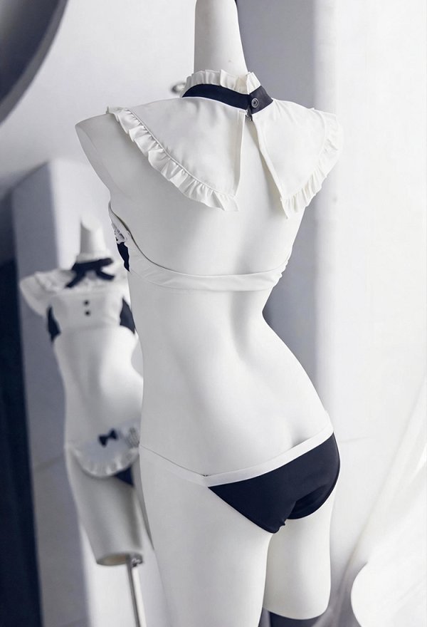 Conjunto de Doncella Sexy y Lindo con Top Tubo Mini y Braguita con Diadema y Collar