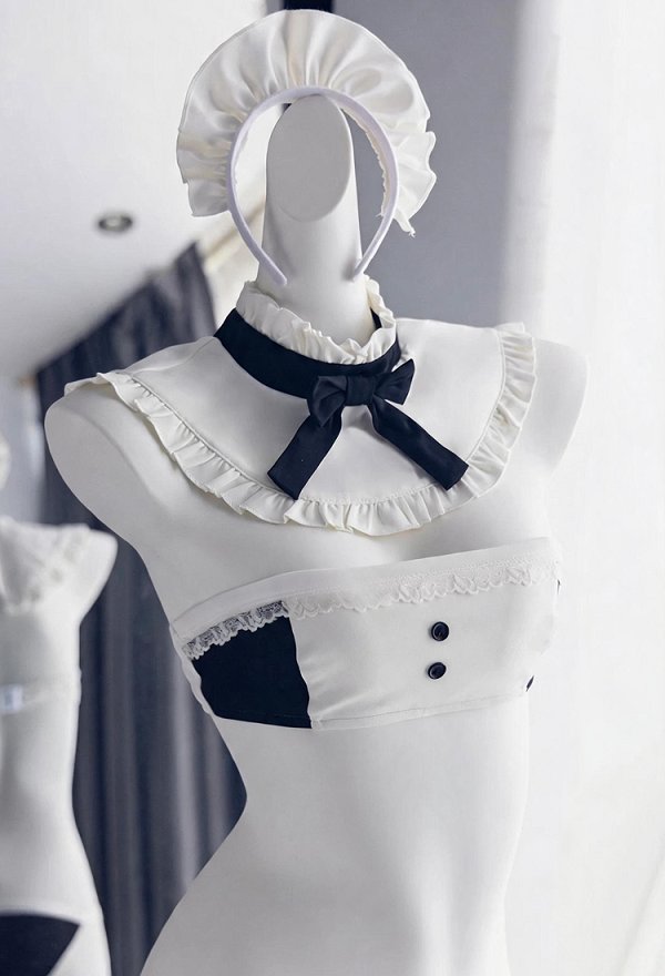 Conjunto de Doncella Sexy y Lindo con Top Tubo Mini y Braguita con Diadema y Collar