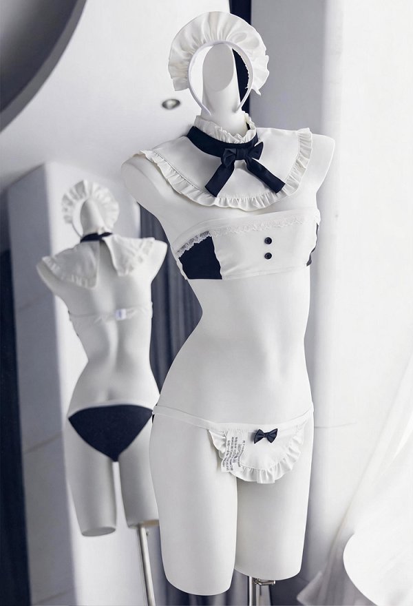Conjunto de Doncella Sexy y Lindo con Top Tubo Mini y Braguita con Diadema y Collar