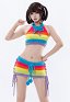Costume en Maille Arc-en-ciel Sexy à Dos Nu avec Haut Court Dos nu à Col Licou et Micro-jupe à Lacets