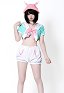 Conjunto de Conejita Dulce y Sexy con Top de Bikini con Estampado de Conejito y Shorts con Recortes