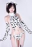 Conjunto de Punto Sexy con Estampado de Vaca con Top Halter y Braguita con Medias y Diadema