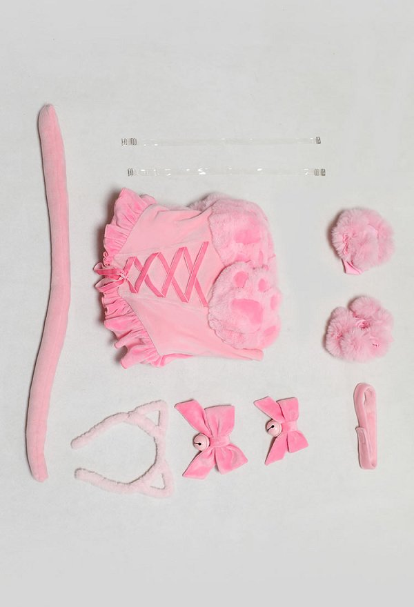 [MobFur] Sexy Cat-themed Winter Plush Outfit Schulterfreies Katzenpfoten-Kleid mit Stirnband und Schwanz