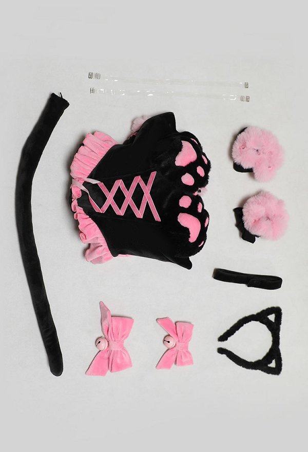 [MobFur] Sexy Cat-themed Winter Plush Outfit Off-the-shoulder Cat Paw Dress with Headband and Tail