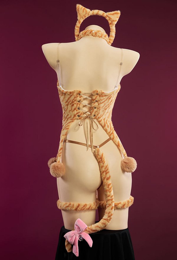 Kuh getigertes und leopardenmuster Katzenmotiv sexy Winter Plüsch Kostüm Set süßes Pfotenoberteil und Tanga mit Ohren Stirnband und Schwanz Kuh getigertes und leopardenmuster Katzenmotiv sexy Winter Plüsch Kostüm Set süßes Pfotenoberteil und Tanga mit Ohren Stirnband und Schwanz
