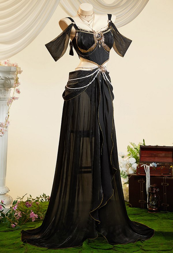 Princess Zelda Derivative Sexy Dance Style Outfit Cut-Out High-Slit Bodysuit with Arm Sleeves and Necklace