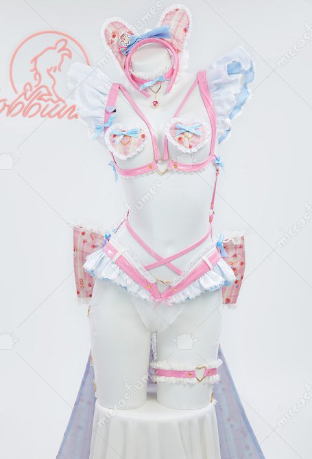 MOBBUNNY X 面倒くさい CHANA SADIE Derivative Pink Kawaii Bowknot Conjunto de lencería sexy con pantimedias guantes anillo en la pierna diadema