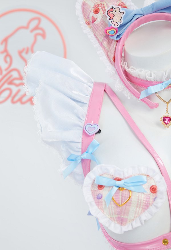 MOBBUNNY X 面倒くさい CHANA SADIE Derivative Pink Kawaii Bowknot Conjunto de lencería sexy con pantimedias guantes anillo en la pierna diadema