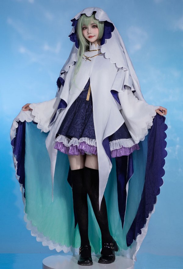 Saint Cecilia and Pastor Lawrence Costume de Cosplay Cecilia Robe et Veste avec Voile et Chaussettes Cuissardes