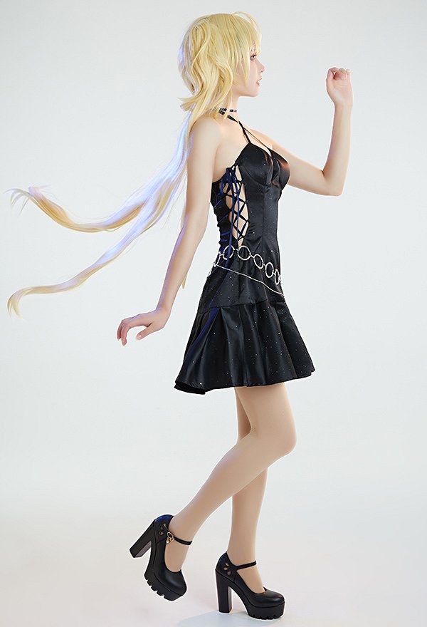Shugo Chara Utau Hoshina Cosplay Schwarz Kleid Taillen Kette Choker Set Cosplay Kostüm Shugo Chara Utau Hoshina Cosplay Schwarz Kleid Taillen Kette Choker Set Cosplay Kostüm