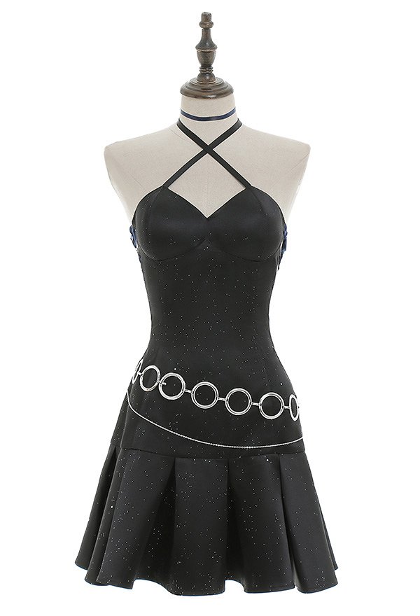 Shugo Chara Utau Hoshina Cosplay Schwarz Kleid Taillen Kette Choker Set Cosplay Kostüm