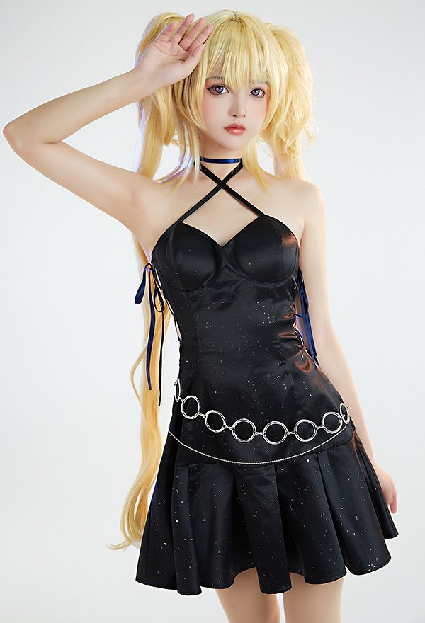 Shugo Chara Utau Hoshina Cosplay Schwarz Kleid Taillen Kette Choker Set Cosplay Kostüm