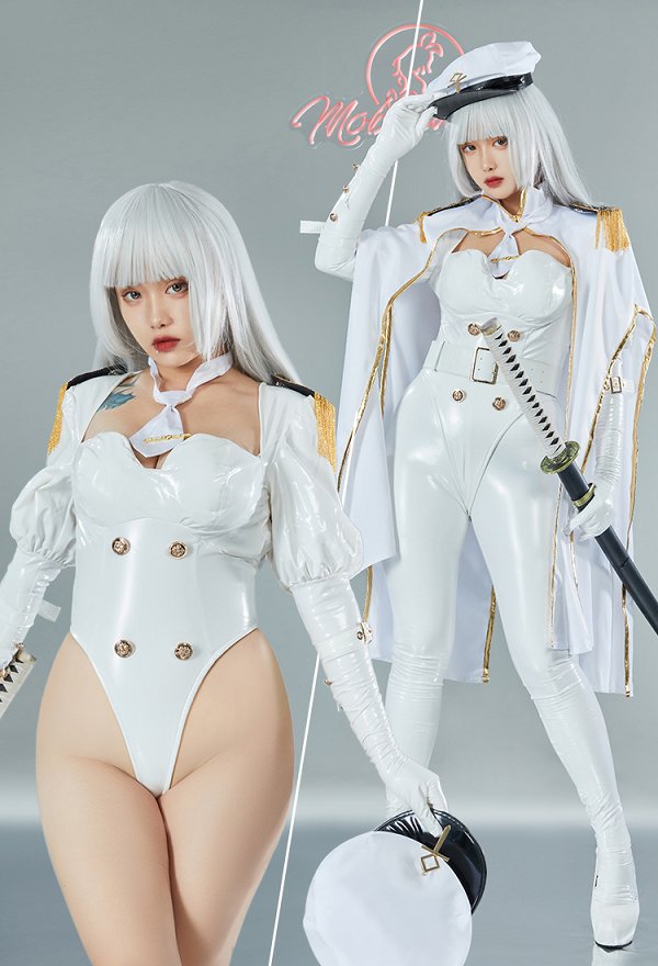 Miccostumes x Mobbunny x Chowbie Inquisitor Sexy Lingerie Set Officer Costume White Bodysuit with Pants Cloak Hat