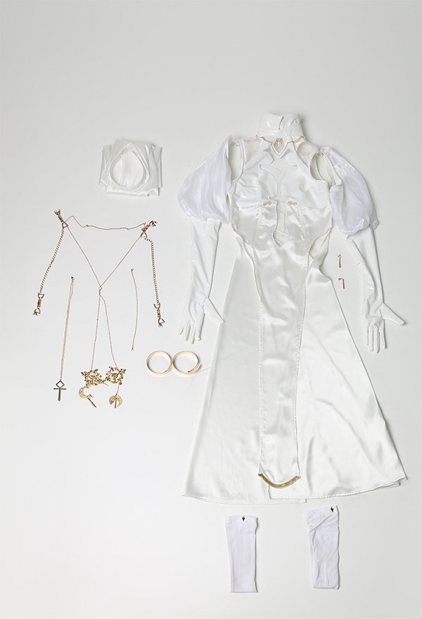 Miccostumes x MobBunny x Chowbie Sister Sexy Lingerie Set Hollowed Halter Dress and Veil with Thigh Socks and Earrings
