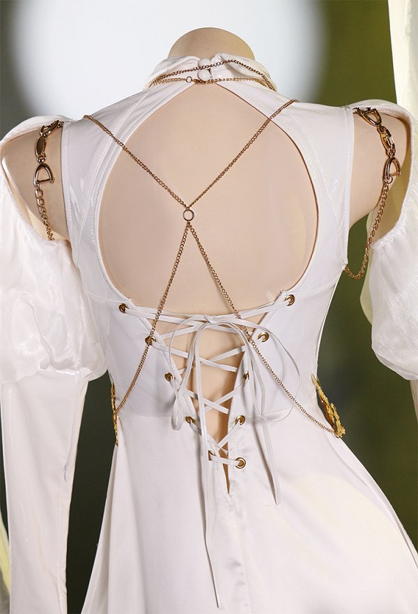 Miccostumes x MobBunny x Chowbie Sister Sexy Lingerie Set Hollowed Halter Dress and Veil with Thigh Socks and Earrings