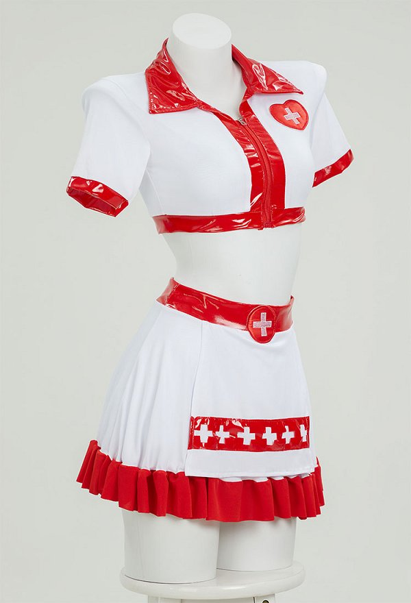 Halloween Sexy Enfermera Uniforme Corto Top y Falda con Gorro