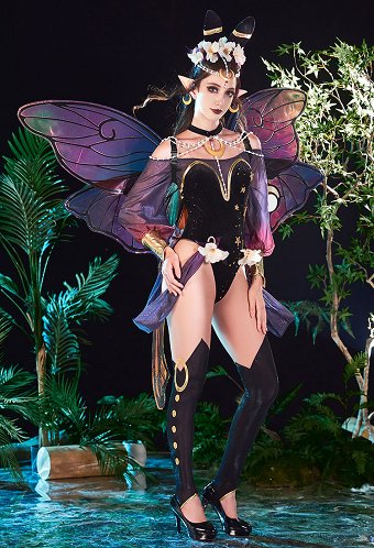 Miccostumes x Sunset Dragon PM Cosplay Disfraz de Hada Body y Medias con Pendientes y Diadema