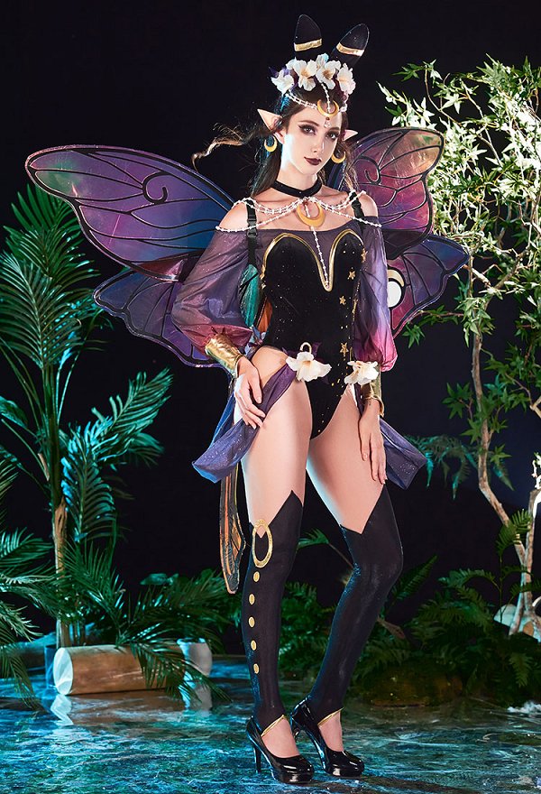 Miccostumes x Sunset Dragon PM Cosplay Kostüm Feen Bodysuit Strumpfhose mit Ohrringen Stirnband Miccostumes x Sunset Dragon PM Cosplay Kostüm Feen Bodysuit Strumpfhose mit Ohrringen Stirnband
