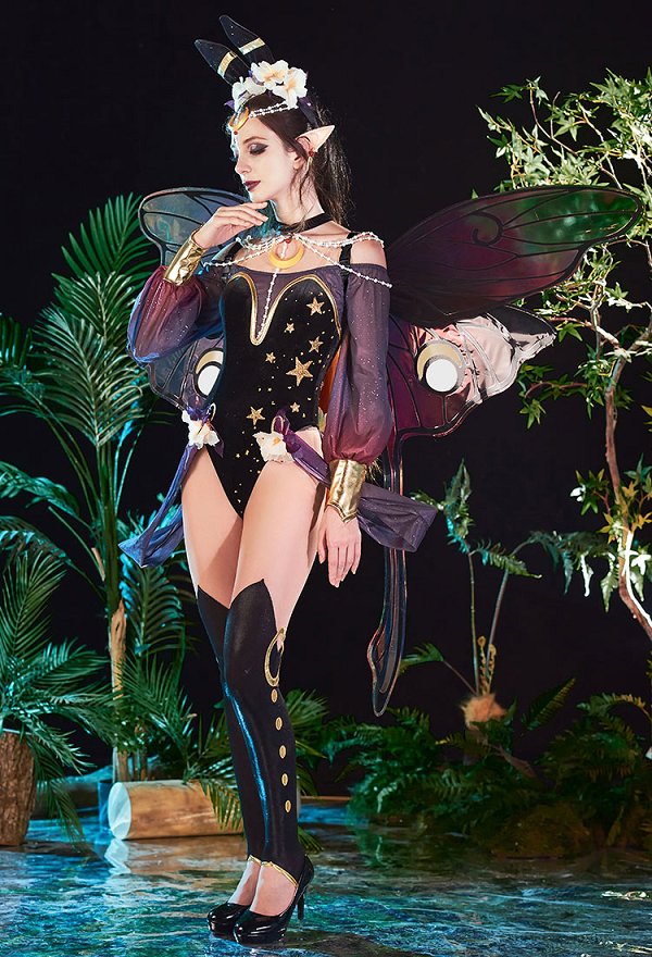 Miccostumes x Sunset Dragon PM Cosplay Kostüm Feen Bodysuit Strumpfhose mit Ohrringen Stirnband