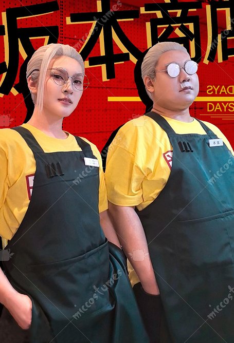 Anime Sakamoto Taro Cosplay Kostüm T-Shirt mit Schürze Abzeichen