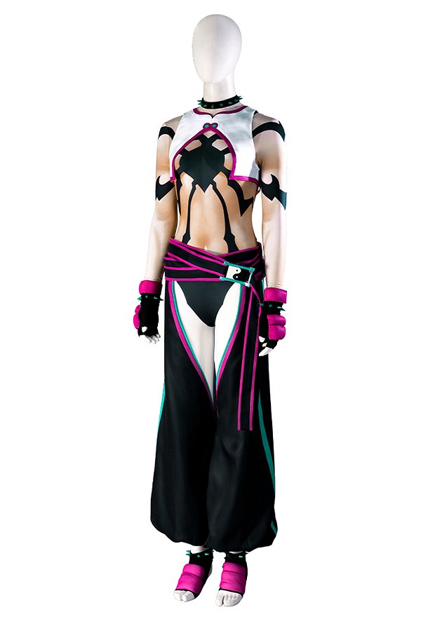 SF 6 Juri Cosplay Kostüm Bodysuit Hose Weste und Handschuhen