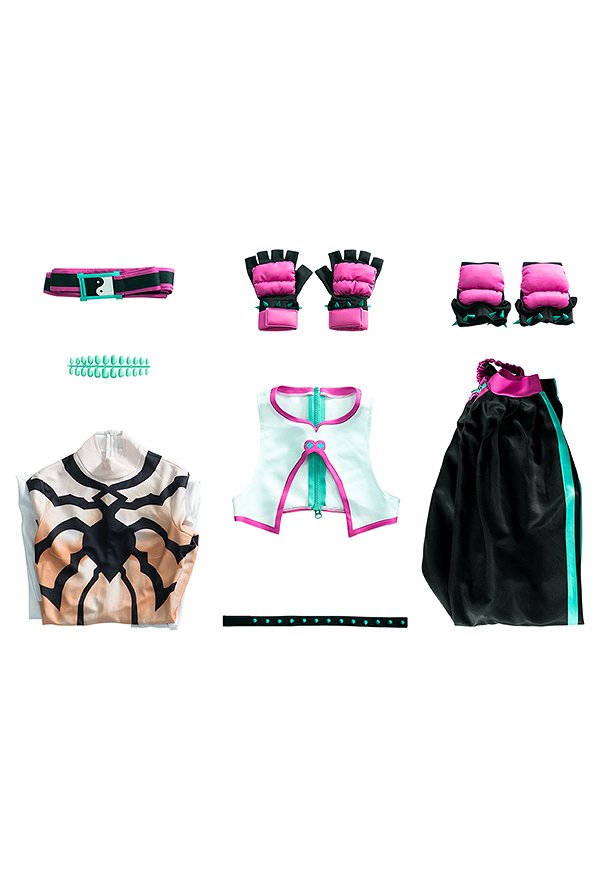 SF 6 Juri Cosplay Kostüm Bodysuit Hose Weste und Handschuhen