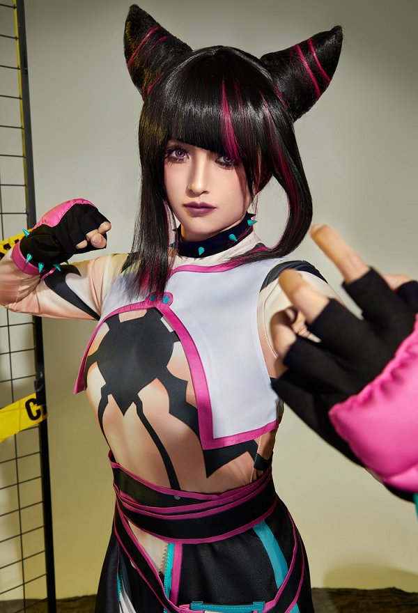 SF 6 Juri Cosplay Kostüm Bodysuit Hose Weste und Handschuhen