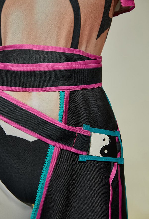 SF 6 Juri Cosplay Kostüm Bodysuit Hose Weste und Handschuhen