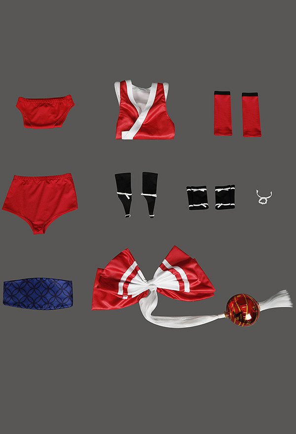 SF SF6 Mai Shiranui Cosplay Kostüm Rotes Kleid Oberteil Shorts Bund Handschuhen Schwanz