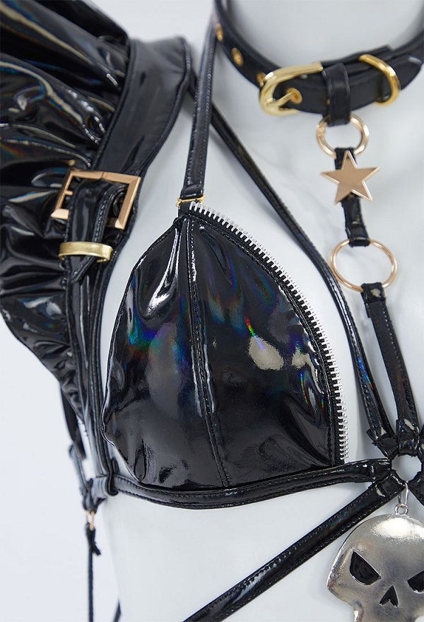 MOBBUNNY X 面倒くさい CHANA STELLA Derivative Conjunto de lencería sexy con top halter y braguitas triangulares con diadema y mangas para los brazos